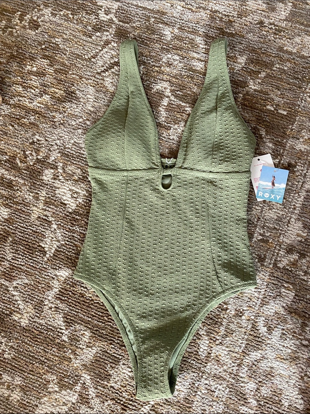 Roxy Women’s Olive Green Textured One-Piece Swimsuit